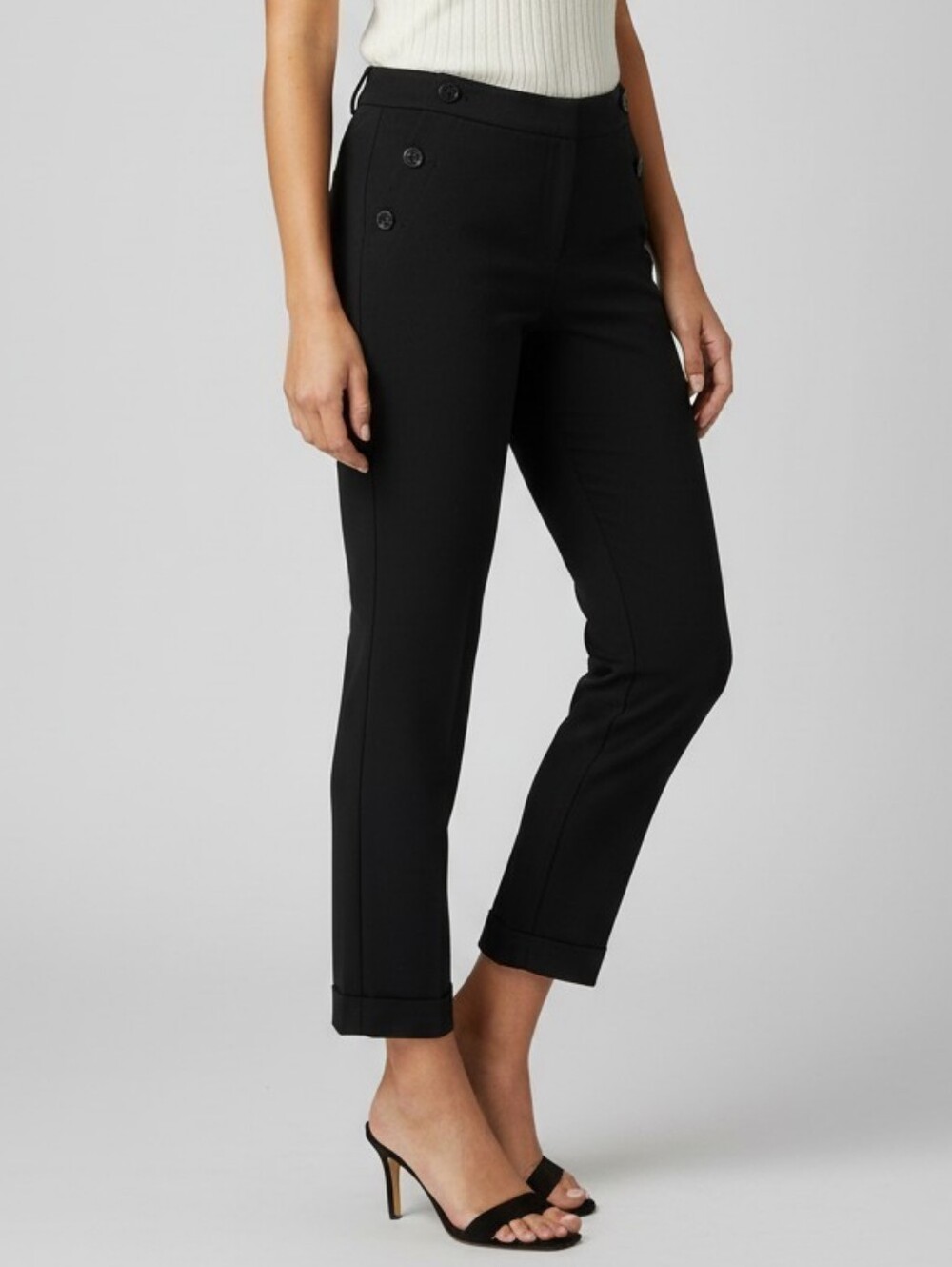 LOFT Black Cropped Sailor-Button Ankle Pants — Slim Straight